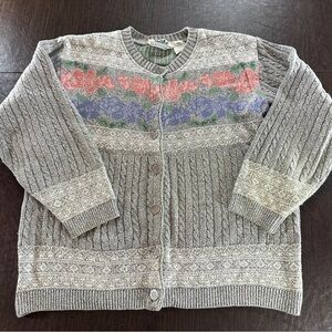 VTG Gray Floral Pattern Northern Reflections Button Down Cardigan Sweater Sz M